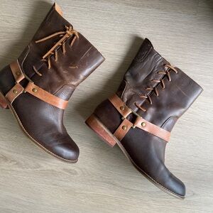 Latigo Thistle Brown Leather Lace-Up Harness Boots Size 10
